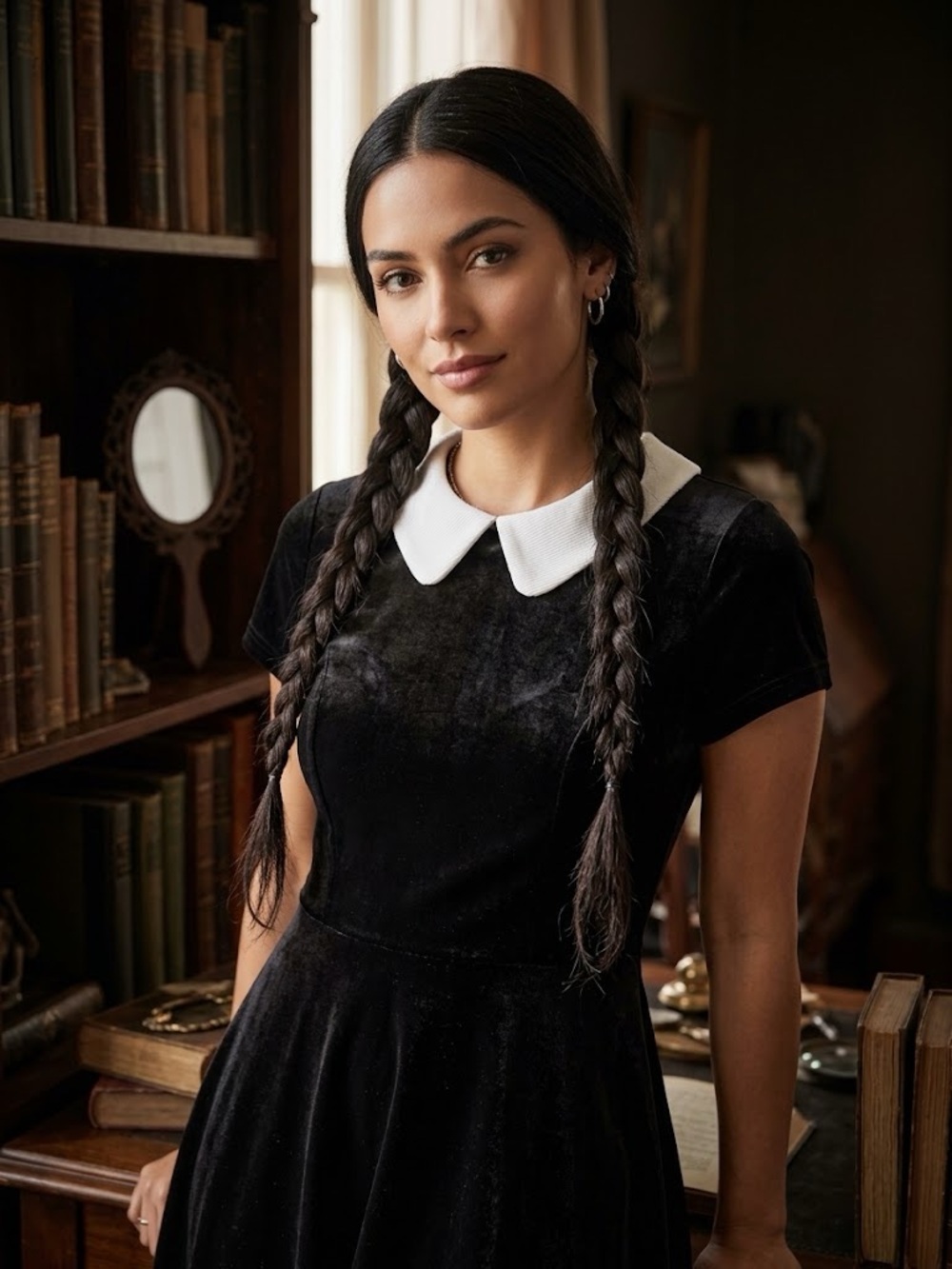 Hot Topic Black Velvet Mini Dress Peter Pan Collar Wednesdays Adams Halloween